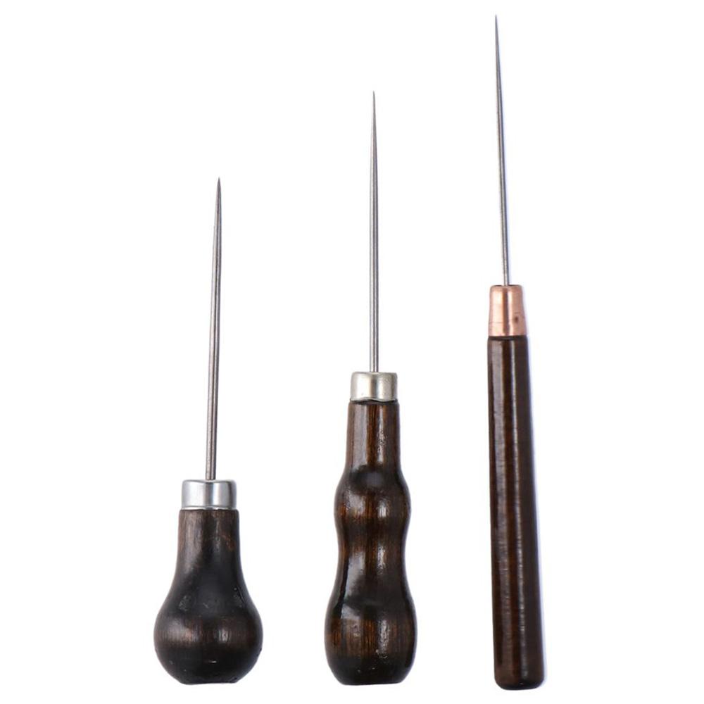 Sewing Repair - 木製ハンドルスクラッチワイルツール、革パンチ穴工芸品、縫製、修理ツール、3個