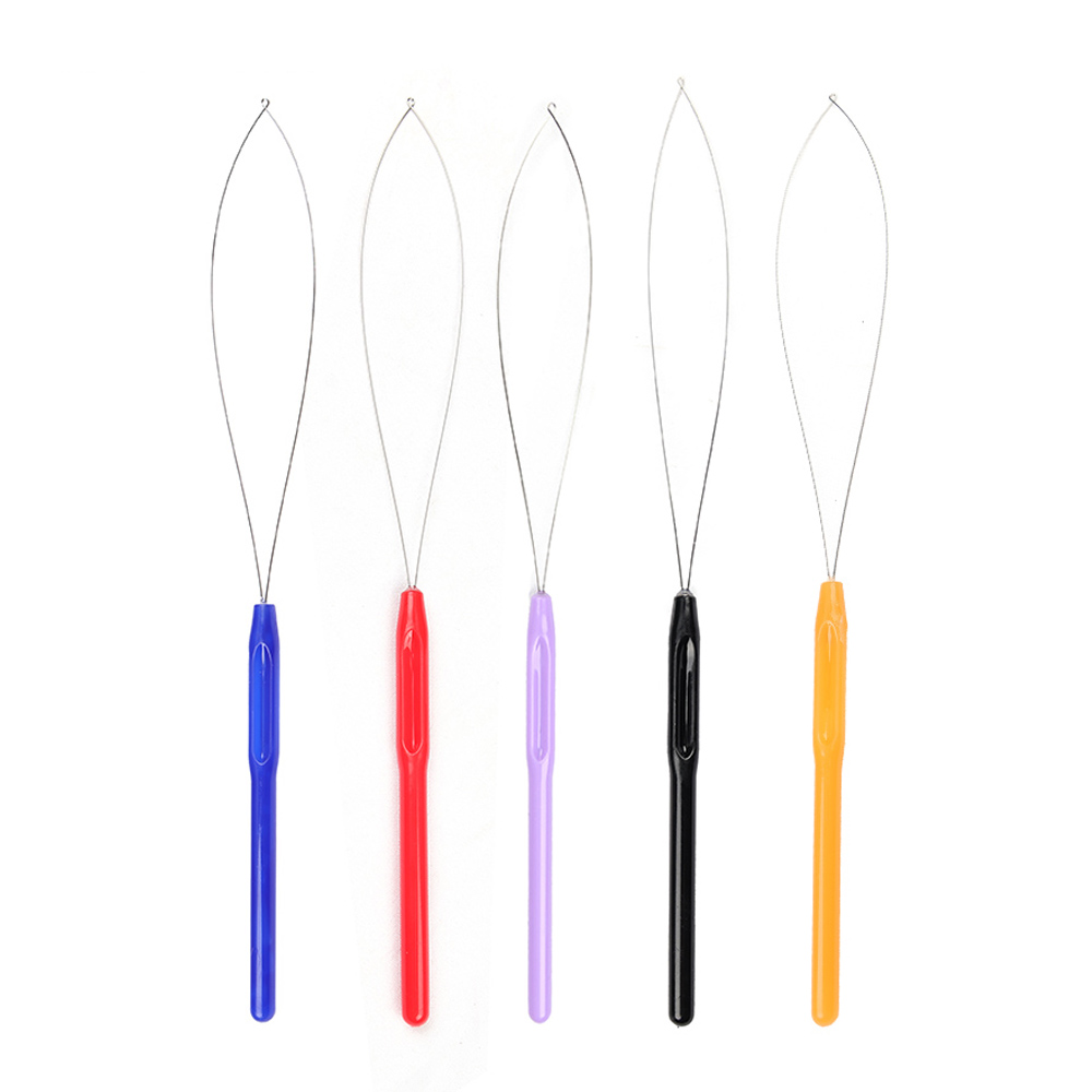 Needle Threader Tool - 5 個のヘアエクステンションループニードルスレッダー引っ張りフックツールとビーズデバイスツールループスレッダー髪または羽のエクステンション用