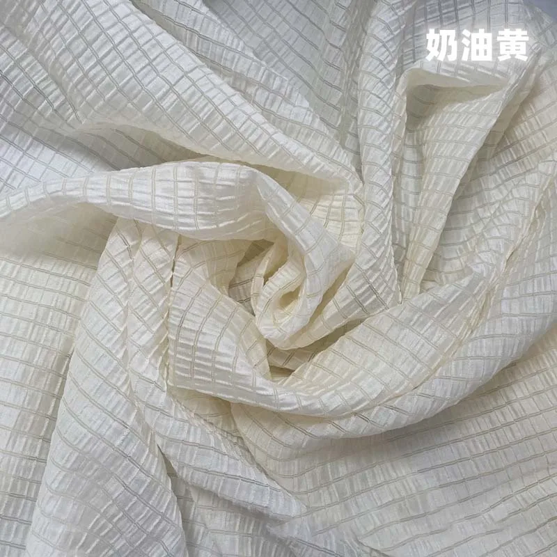 Textile And Sewing Materials - クリームイエローの市松模様の生地、柔らかく通気性のあるテキスタイル、夏の服装の縫製、DIY衣料品、クラフト、室内装飾、家の装飾素材