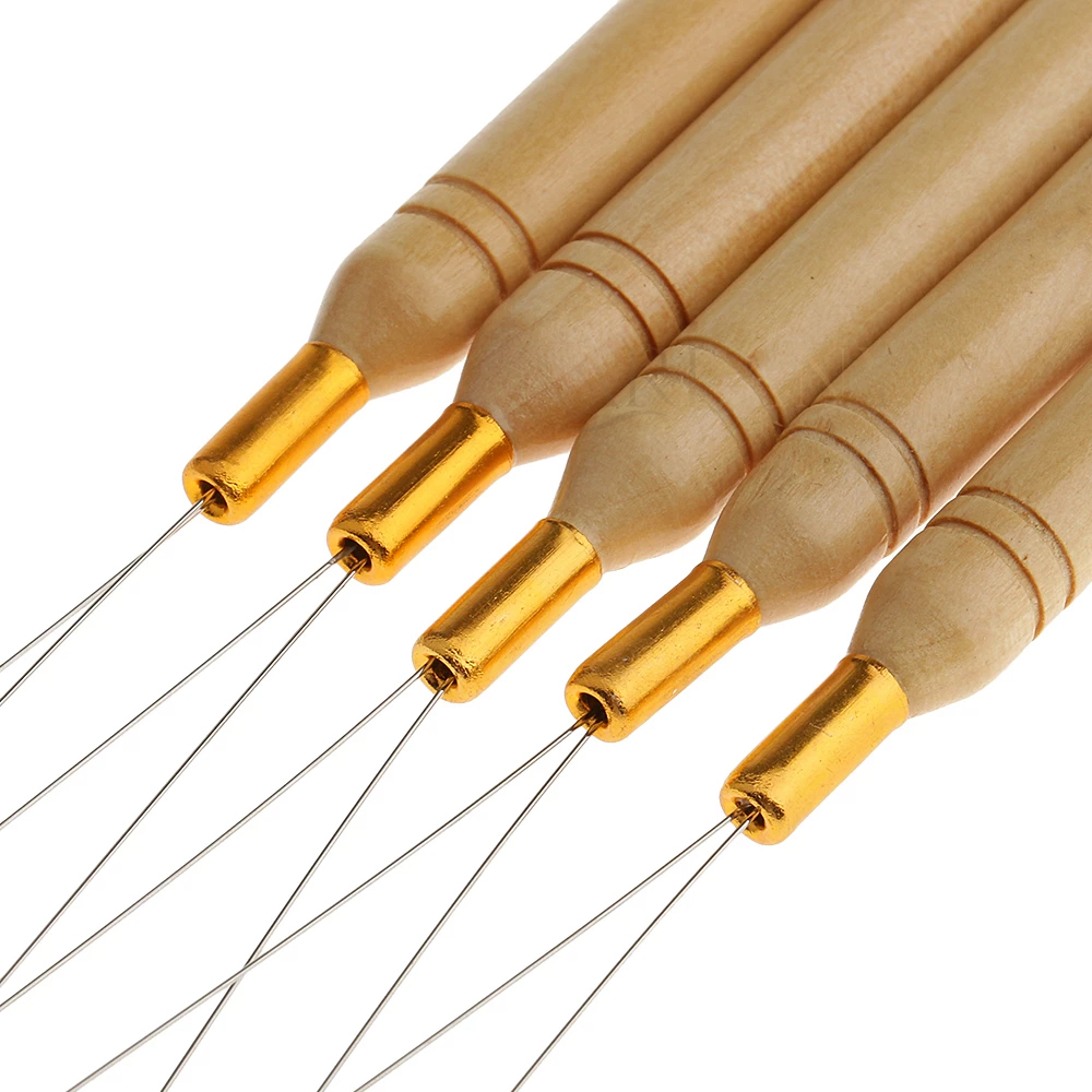 Needle Threader Tool - ARLANY木製ハンドルヘアループツール、ヘアエクステンションビーズ縫製、ウェフトエクステンション、フェザーエクステンション用糸通し針