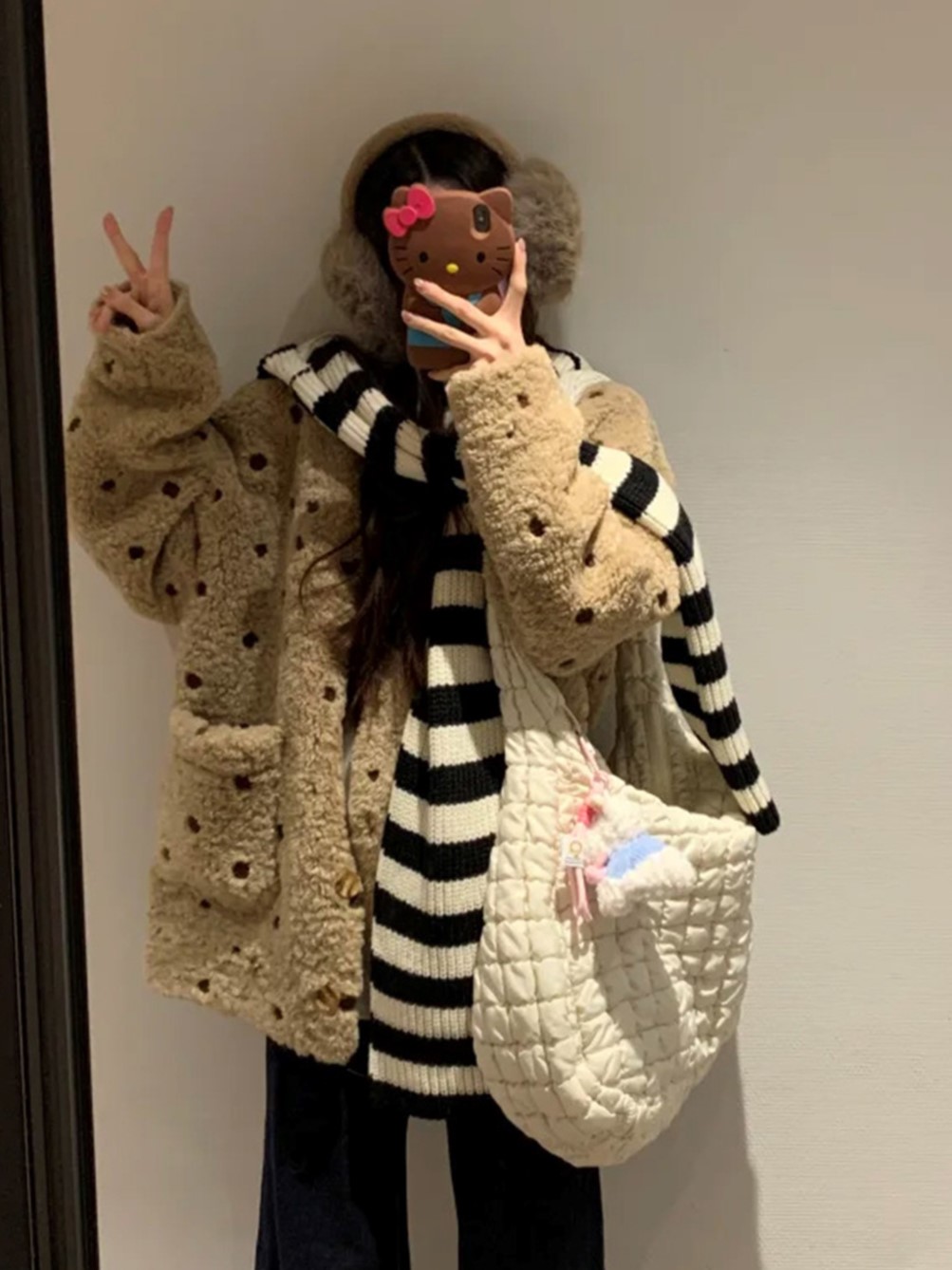 Sewing Front Zipper - フェイクファー クロップドジャケット コート レディース レースディテール フリース裏地