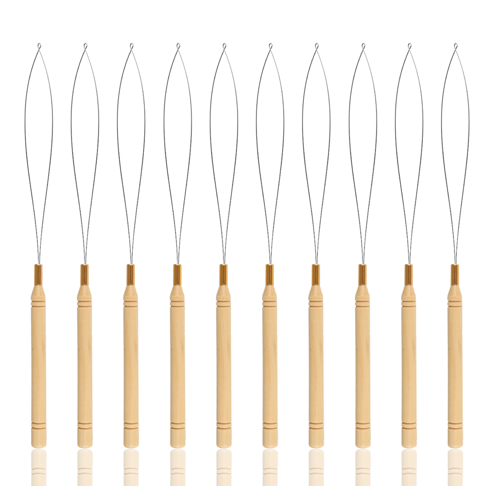 Needle Threader Tool - ヘアエクステンション用のマイクロリングループツール,ブレード,フック,サロンアクセサリー,10個