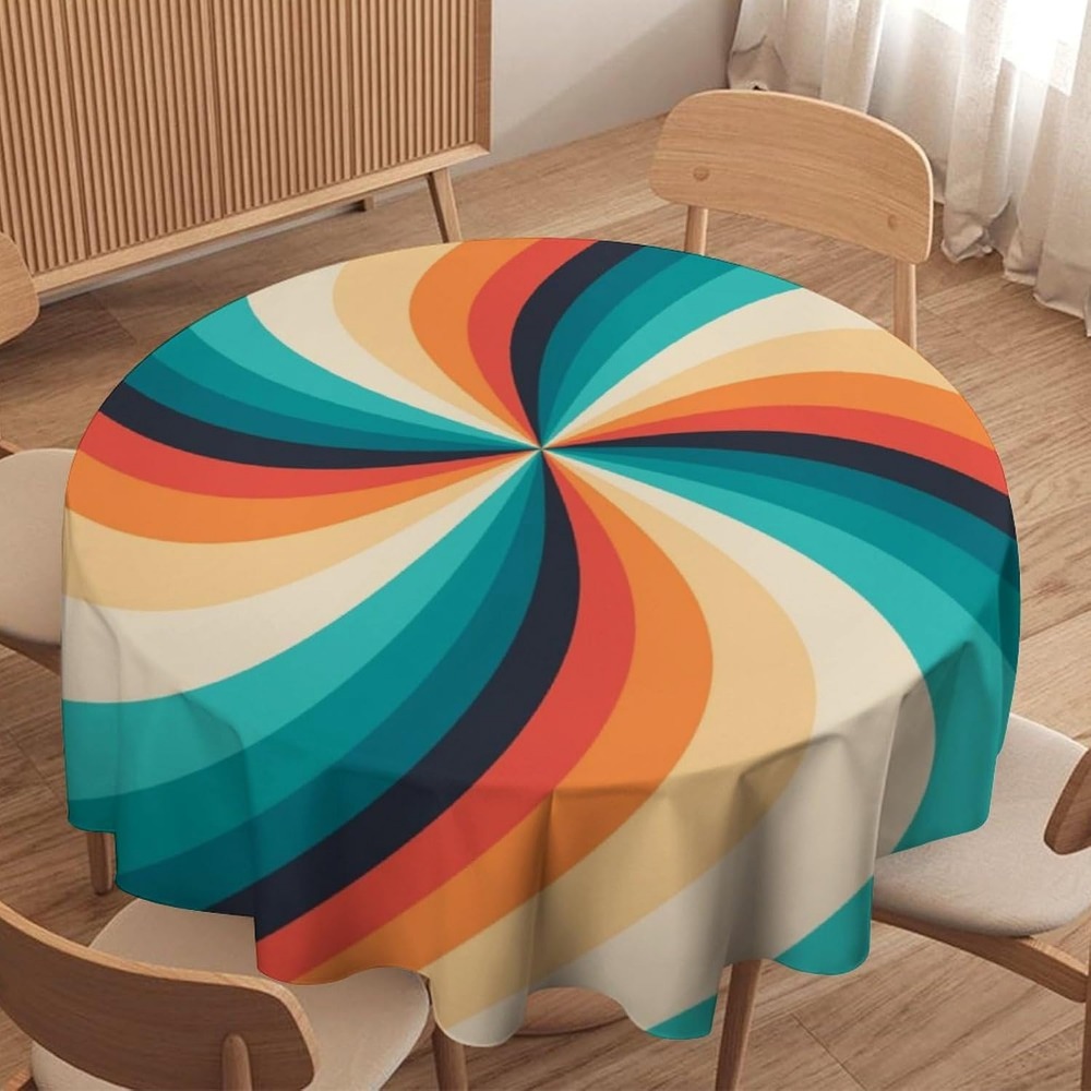 Century Textile & Sewing Supply Hours - ヴィンテージ グルービー スワール ラウンド テーブルクロス 70年代