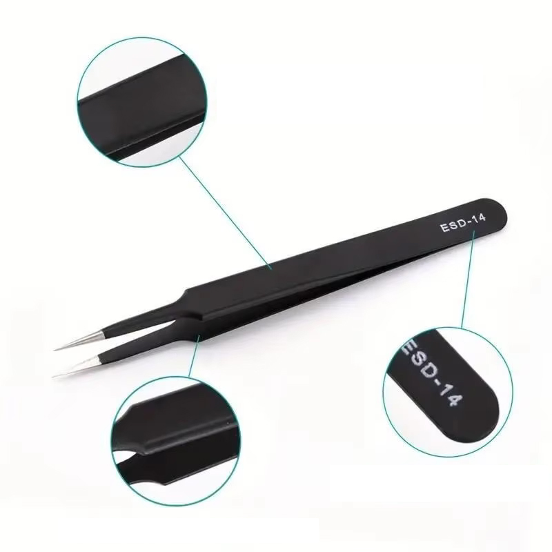 Sewing Repair - 6個入り精密ESDピンセット ステンレス製 帯電防止 尖った先端 電子機器修理 裁縫
