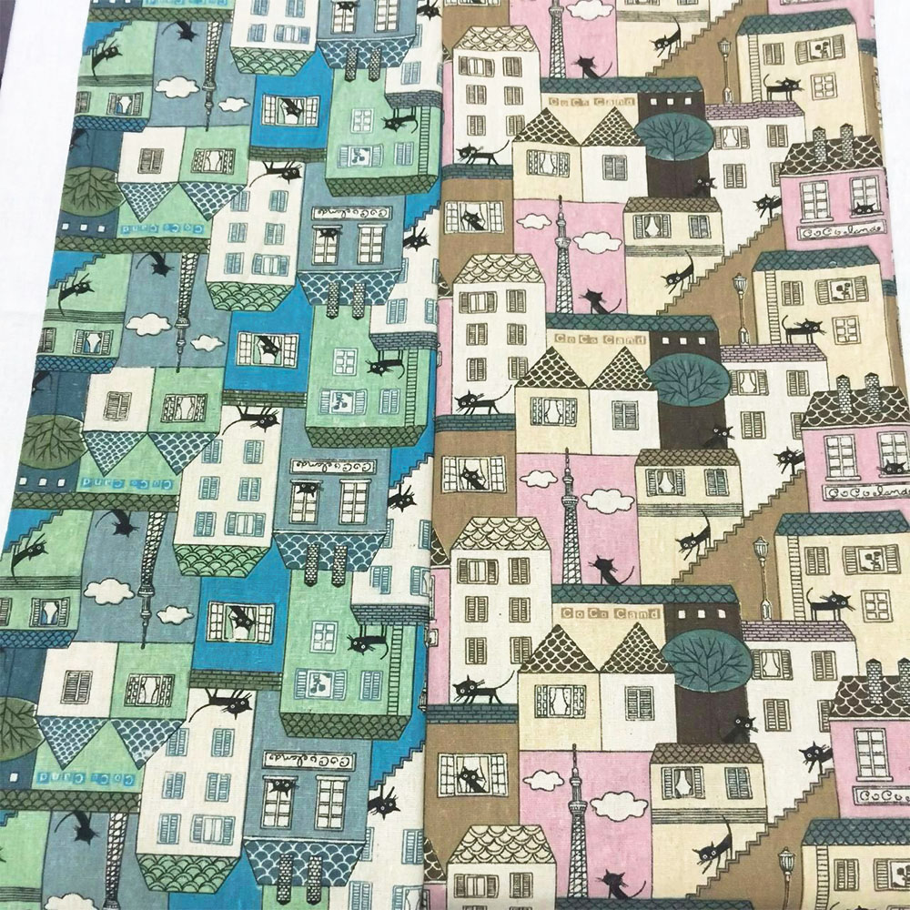 Vintage Sewing Textile - ヴィンテージノルディックスタイルの小さな家のパッチワーク,麻の綿とリネンの生地,縫製テキスタイル,手工芸品,DIY素材
