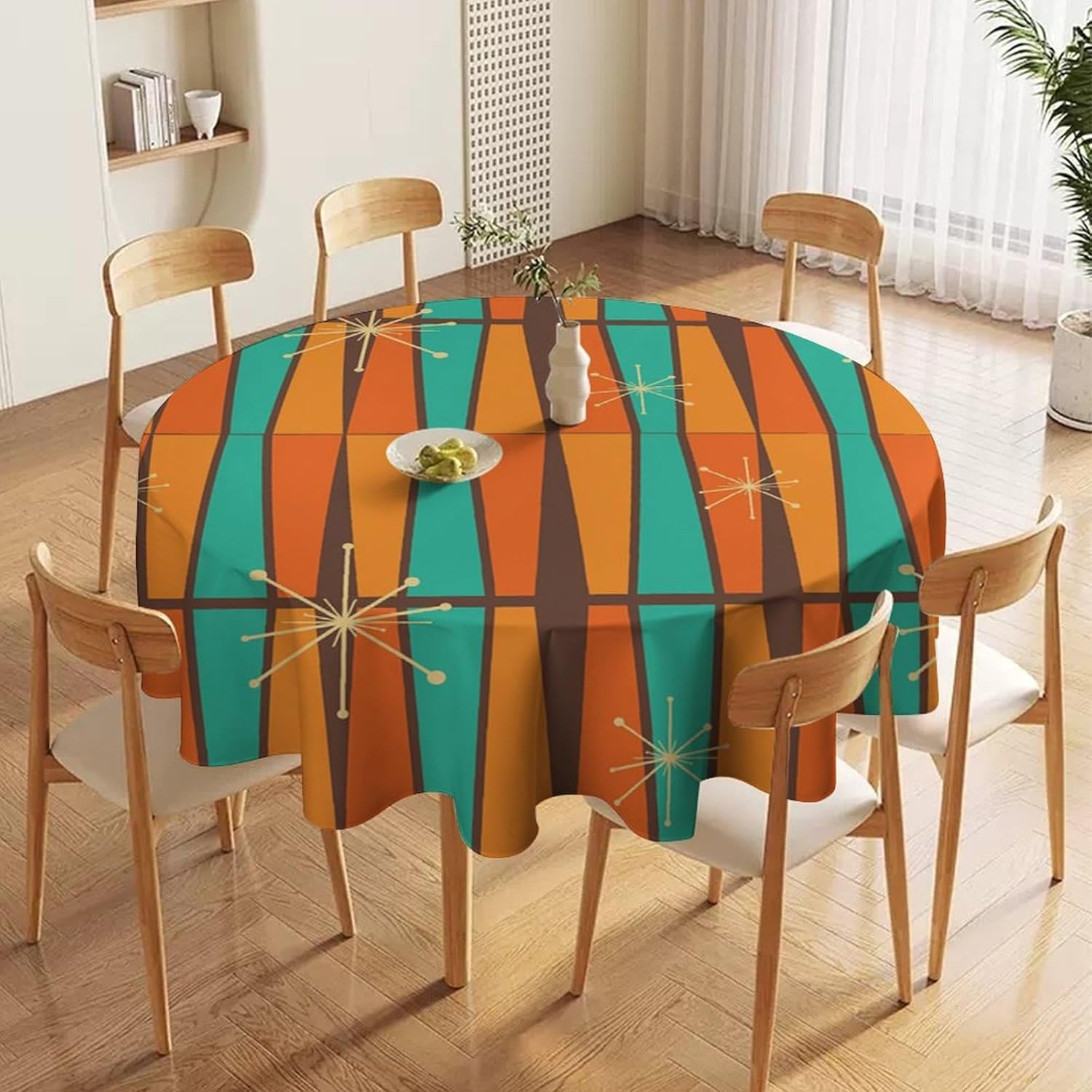 ミッドセンチュリーモダンオレンジイエロージオメトリラウンドテ - Century Textile & Sewing Supply Hours のレビューと価格