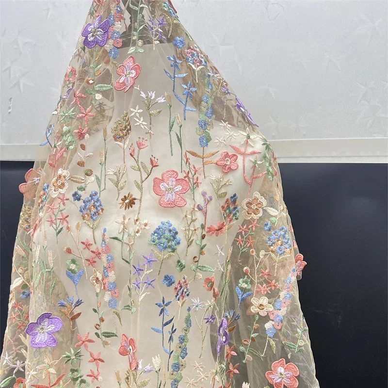 花の刺繍が施されたチュールの生地,テキスタイルメッシュの素材 - Textile And Sewing Materials のレビューと価格