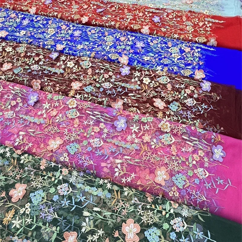 花の刺繍が施されたチュールの生地,テキスタイルメッシュの素材 - Textile And Sewing Materials のレビューと価格