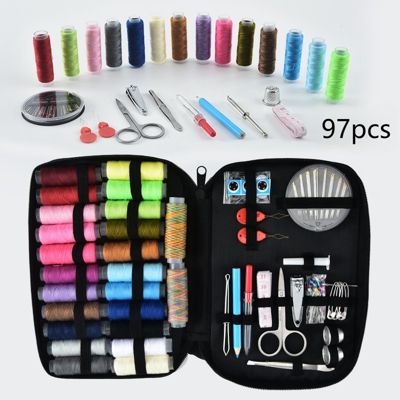 97点入り裁縫キット、裁縫用品とアクセサリー付き - 24色 - Sewing Thread Production のレビューと価格