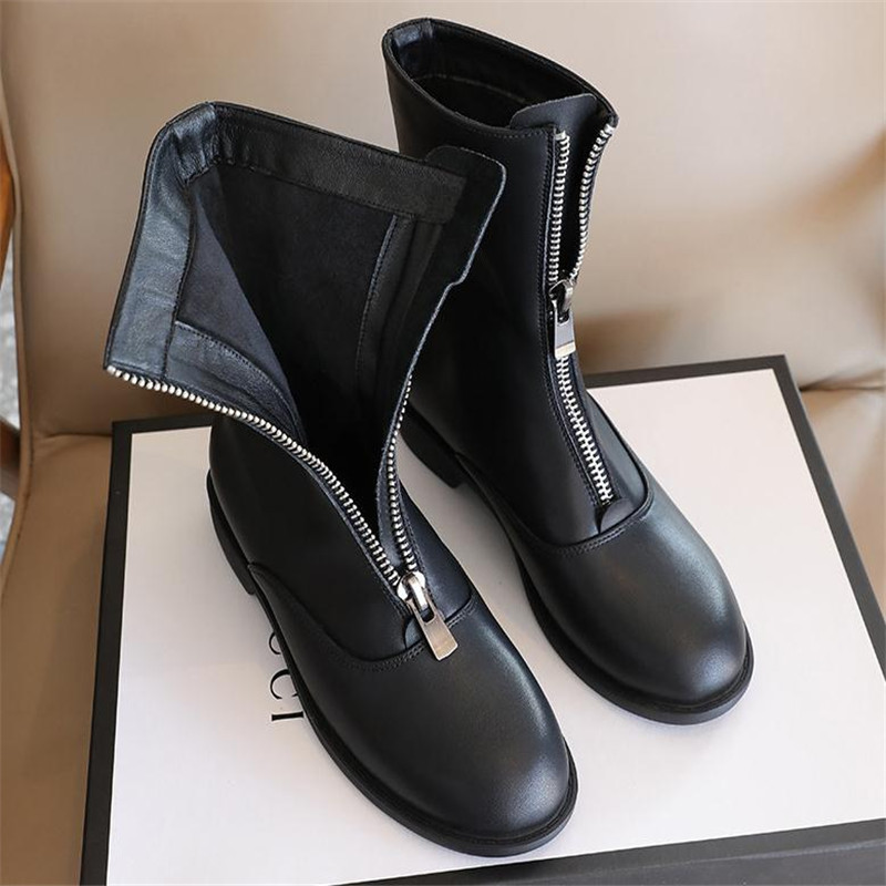 女性用本革ブーツ,フロントジッパー付き3cmアンクルブーツ, - Sewing Front Zipper のレビューと価格