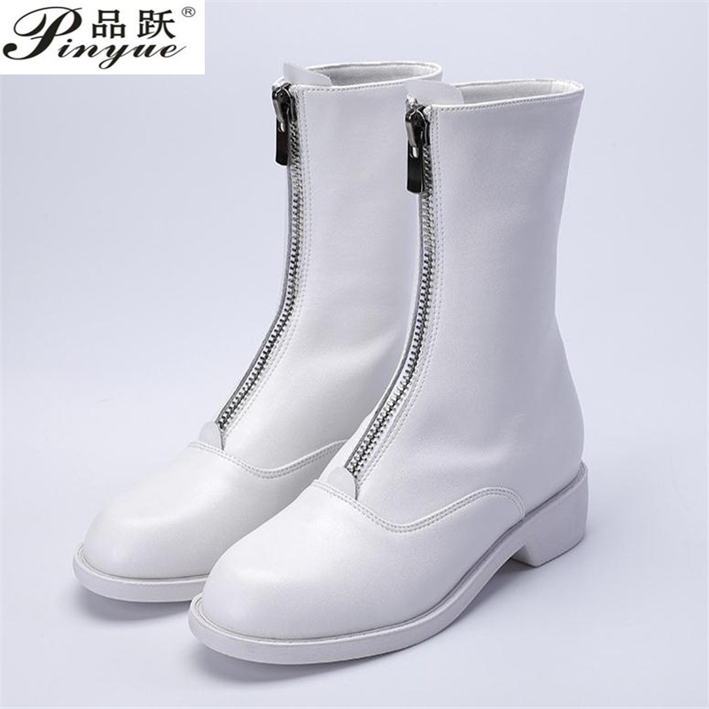 女性用本革ブーツ,フロントジッパー付き3cmアンクルブーツ, - Sewing Front Zipper のレビューと価格
