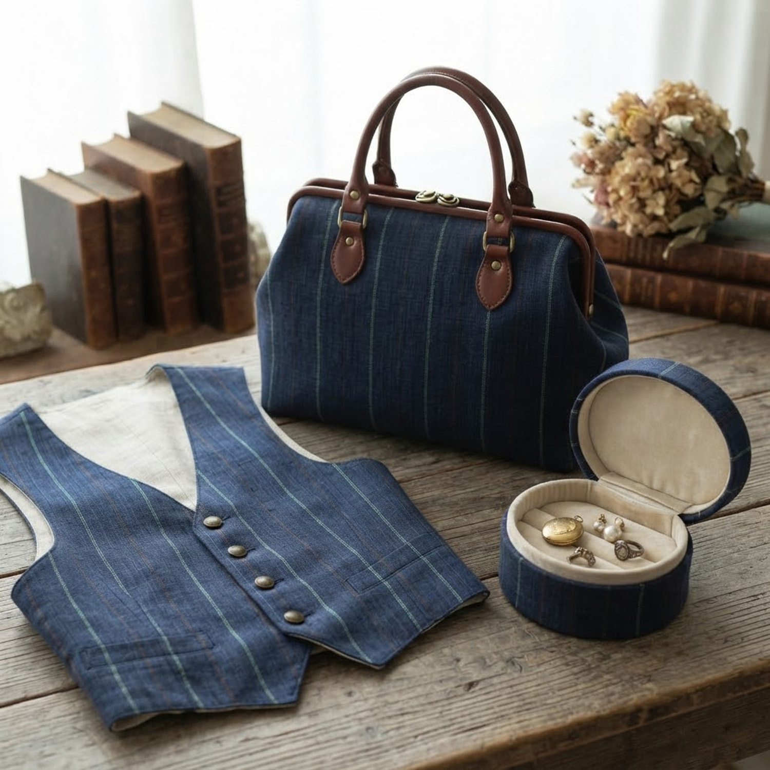 ヴィンテージネイビーカラー縦ストライプウォッシュリネンコット - Vintage Sewing Textile のレビューと価格