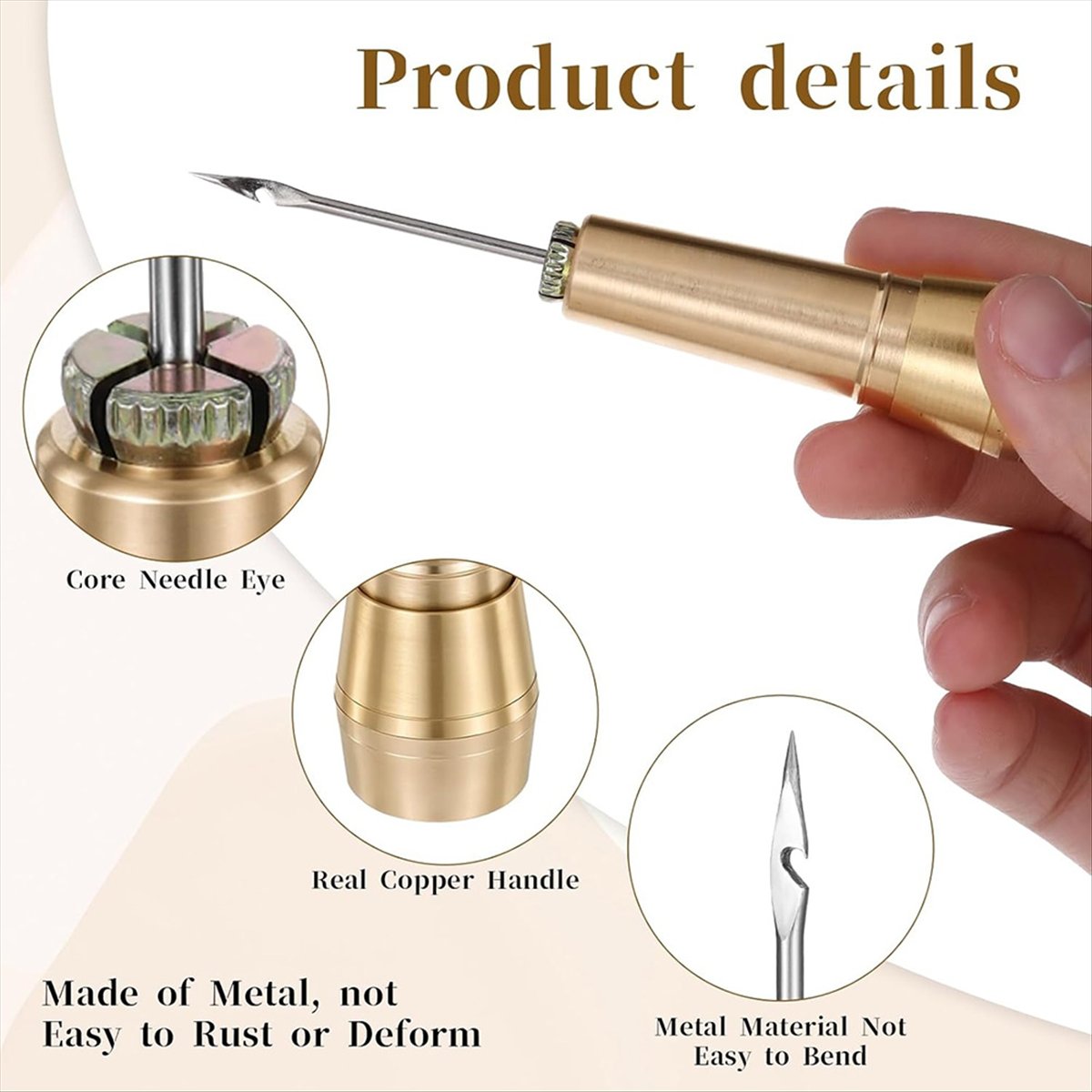 9個入り革縫い針キット、銅製ハンドル付き、革細工用針6本付き - Sewing Repair のレビューと価格