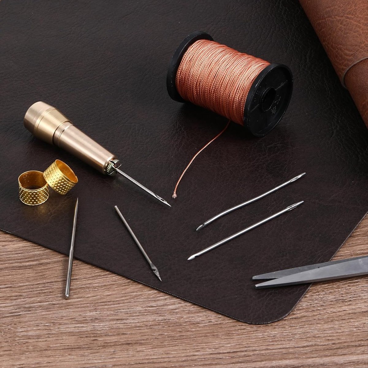 9個入り革縫い針キット、銅製ハンドル付き、革細工用針6本付き - Sewing Repair のレビューと価格